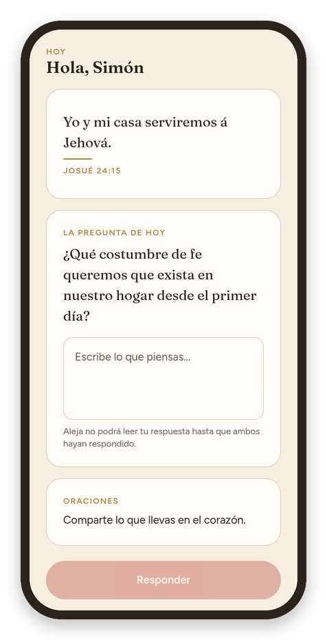La pantalla de hoy en Amaré, con el versículo y la pregunta del día